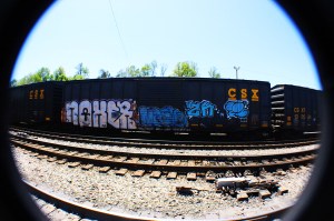 Train graffiti in downtown Kingsport, Tennessee