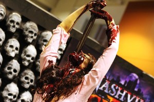 This prop was spinning while impaled upon the sword she had swallowed