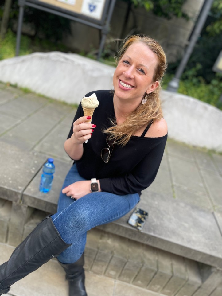 Katie eating gelato from Tentazioni Gelateria Artigianale; Massa
