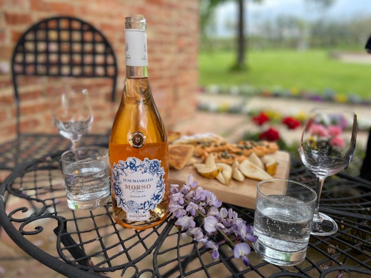 Our DIY aperitivi on the front porch of our cottage at Podera la Rocca Agriturismo in Montepulciano, Italy