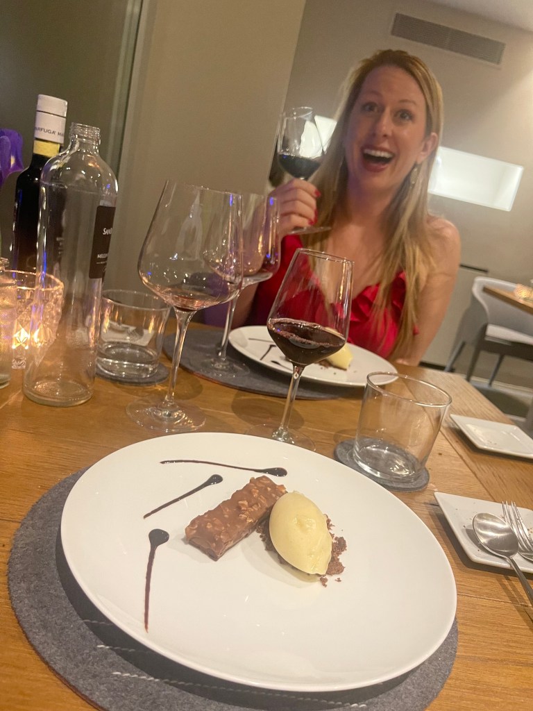 Course 7 - Brownie Mousse with Pear Ice Cream and Sweet Red Wine