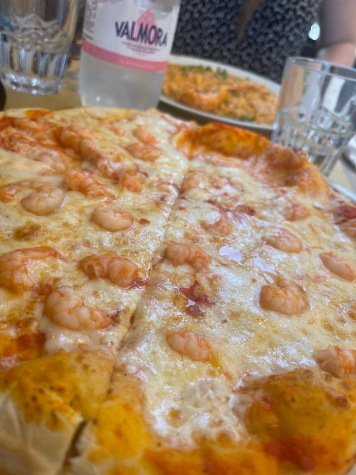 Shrimp pizza in Rome.