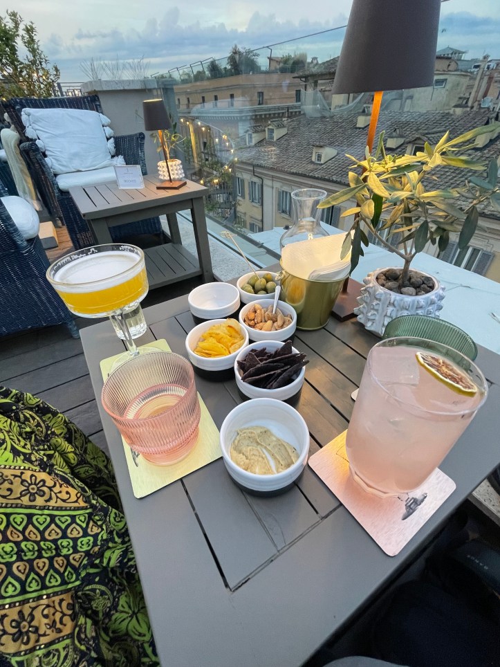 Aperitivi at Rooftop Jim's Bar at Singer Palace Hotel in Rome