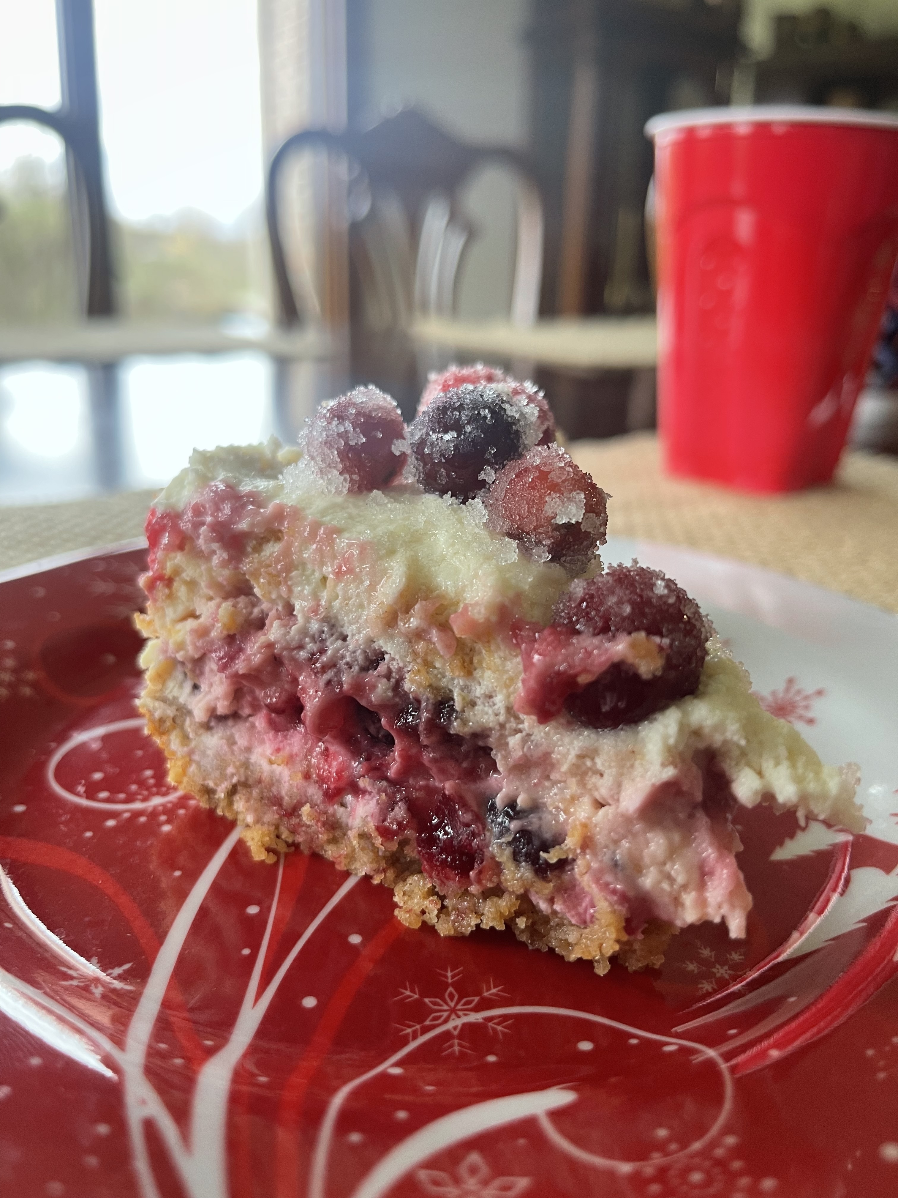 Sliced Cranberry Swirl Cheesecake