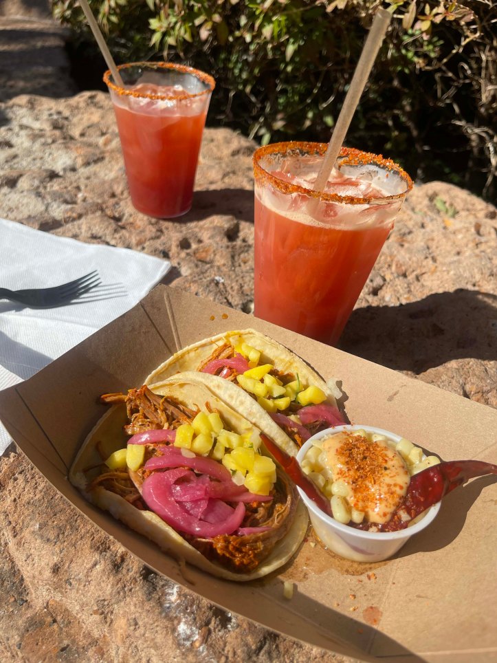 Blood Orange Margaritas and a pair of Cochinita Tacos at Choza de Margarita in Disney's Epcot