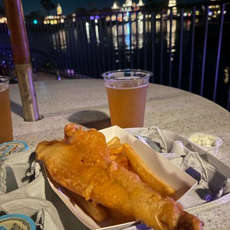 Fish and Chips with Snake Bite beer from Yorkshire County Fish Shop and the Rose & Crown in Disney's Epcot.