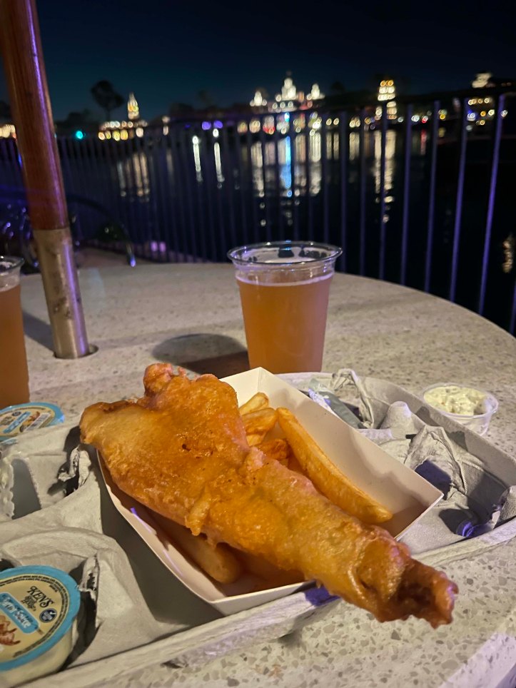 Fish and Chips with Snake Bite beer from Yorkshire County Fish Shop and the Rose & Crown in Disney's Epcot.