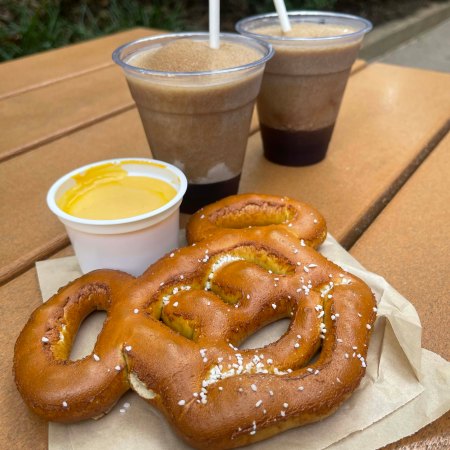Mickey Pretzel with "Plastic Cheese" and two Frozen Rum and Cokes from Isle of Java in Disney's Animal Kingdom