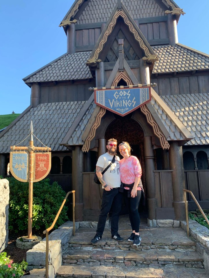 Katie and I in front of Gods of the Vikings exhibit in Disney's Epcot