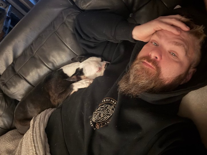 Me with my sick cuddle buddy