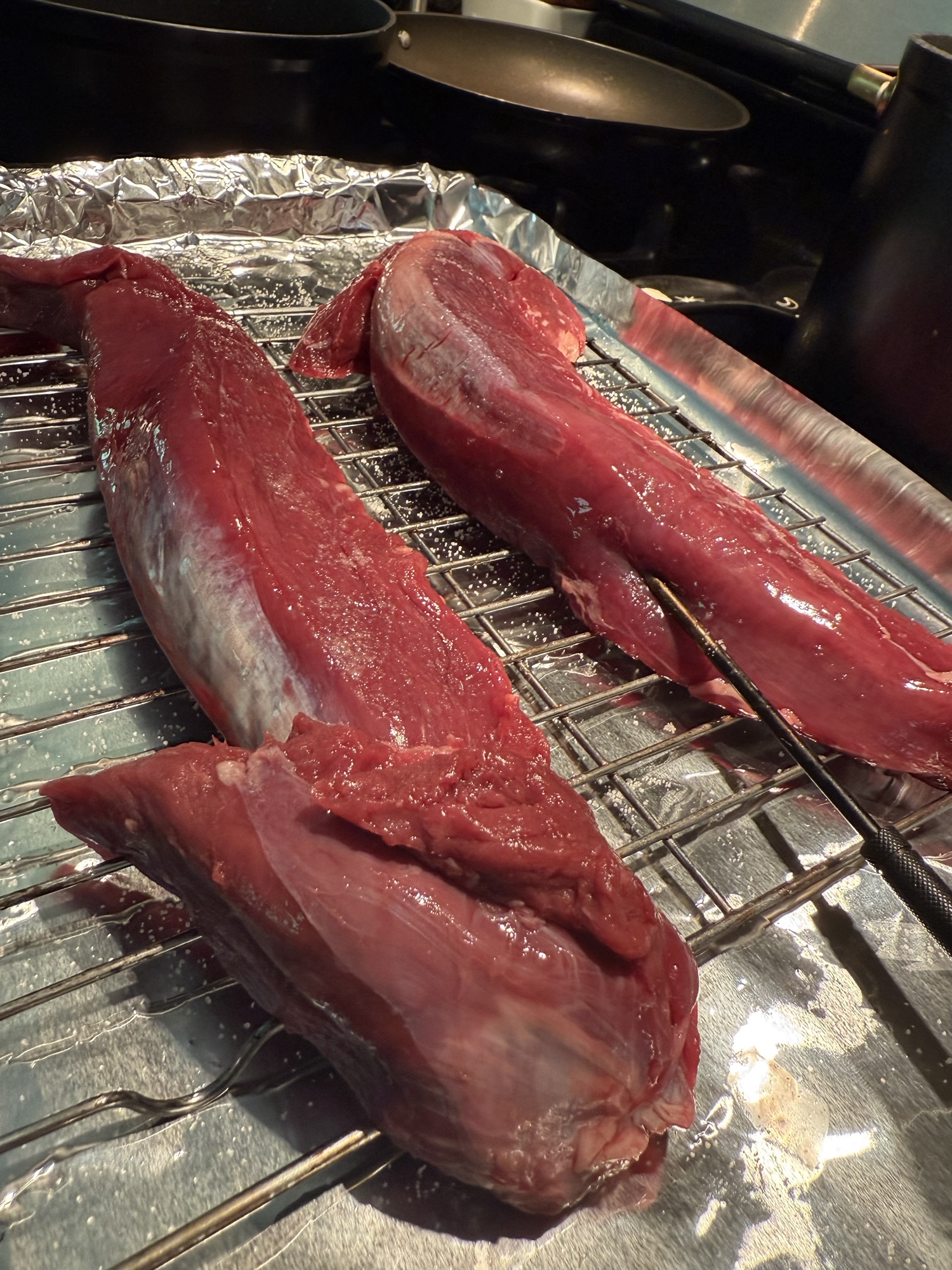 Venison tenderloin in the raw.