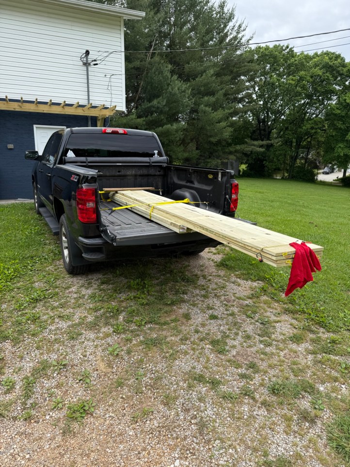 My truck loaded down with lumber.